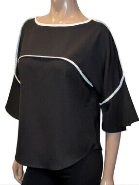 NEW Mimi Fashion Japan Bell Sleeve Top Contrast Trim Blouse *Fits Smaller*
